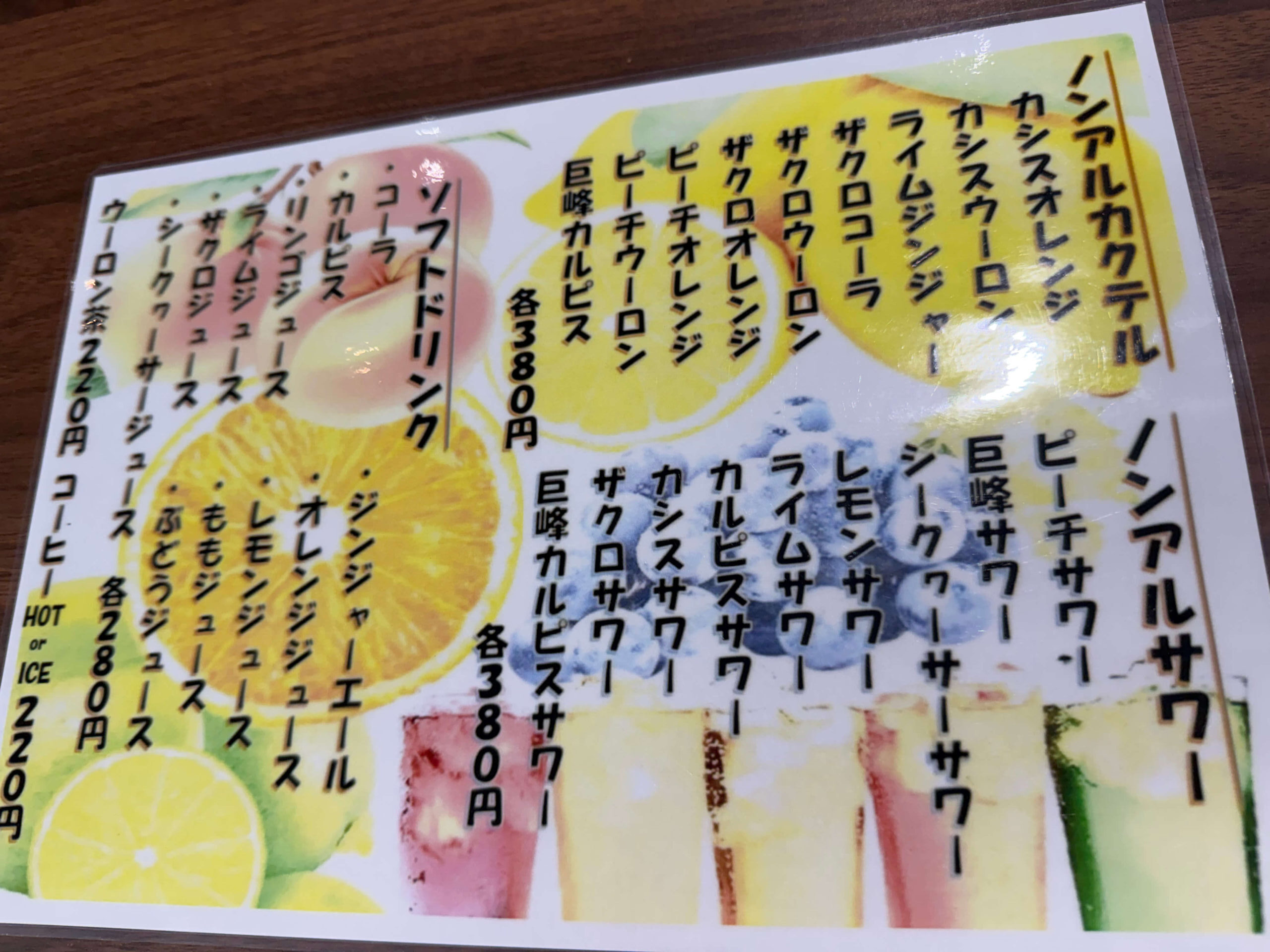 めぐる食堂　メニュー　ソフトドリンク